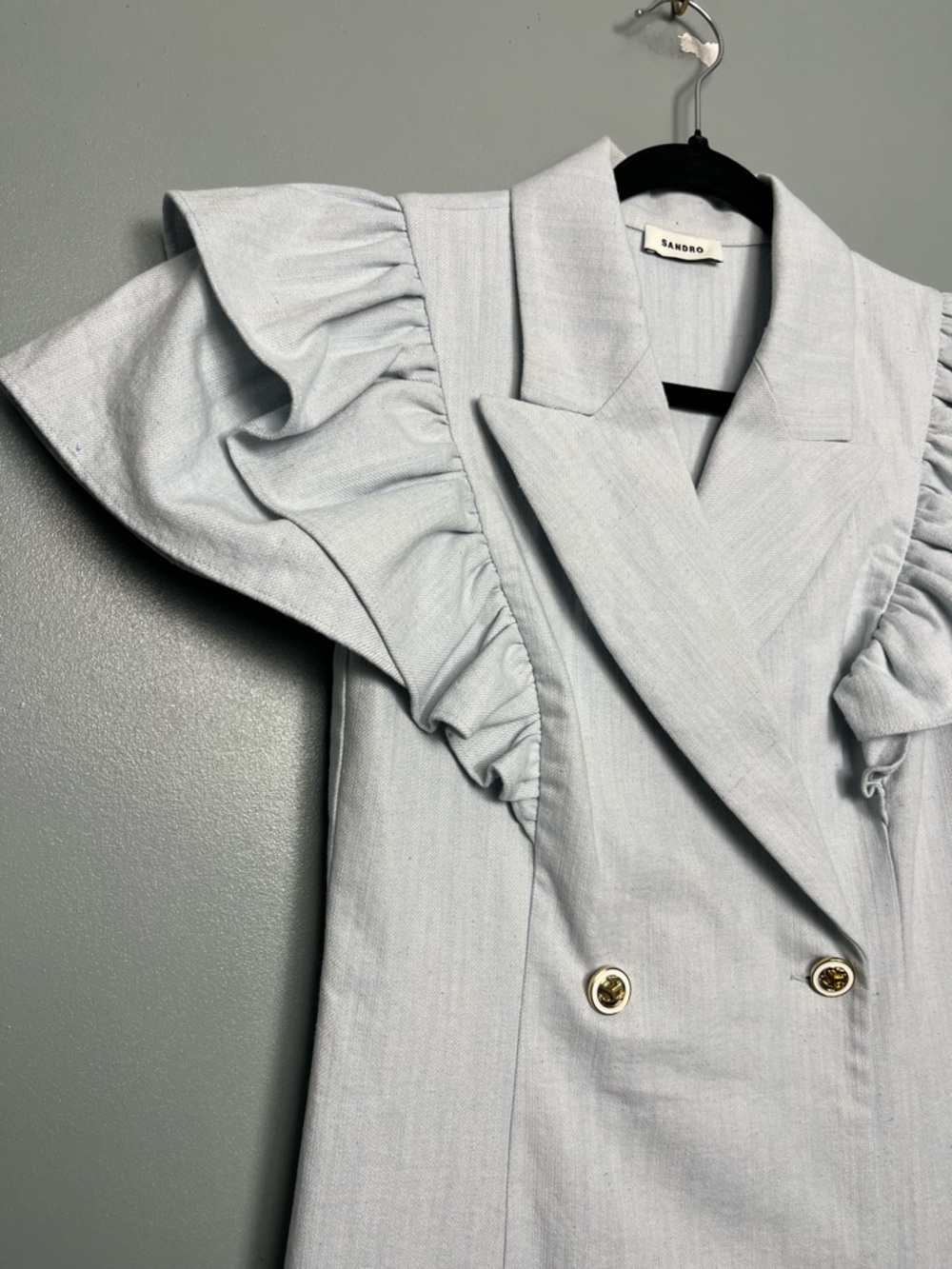 Sandro Angelina Ruffle Denim Blazer Dress FR 38 Women’s Size 4 - Picture 3 of 9